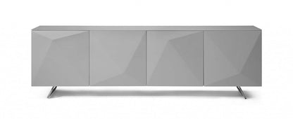 94" Gray Wood And Glass Carved Geometric Sideboard HomeRoots