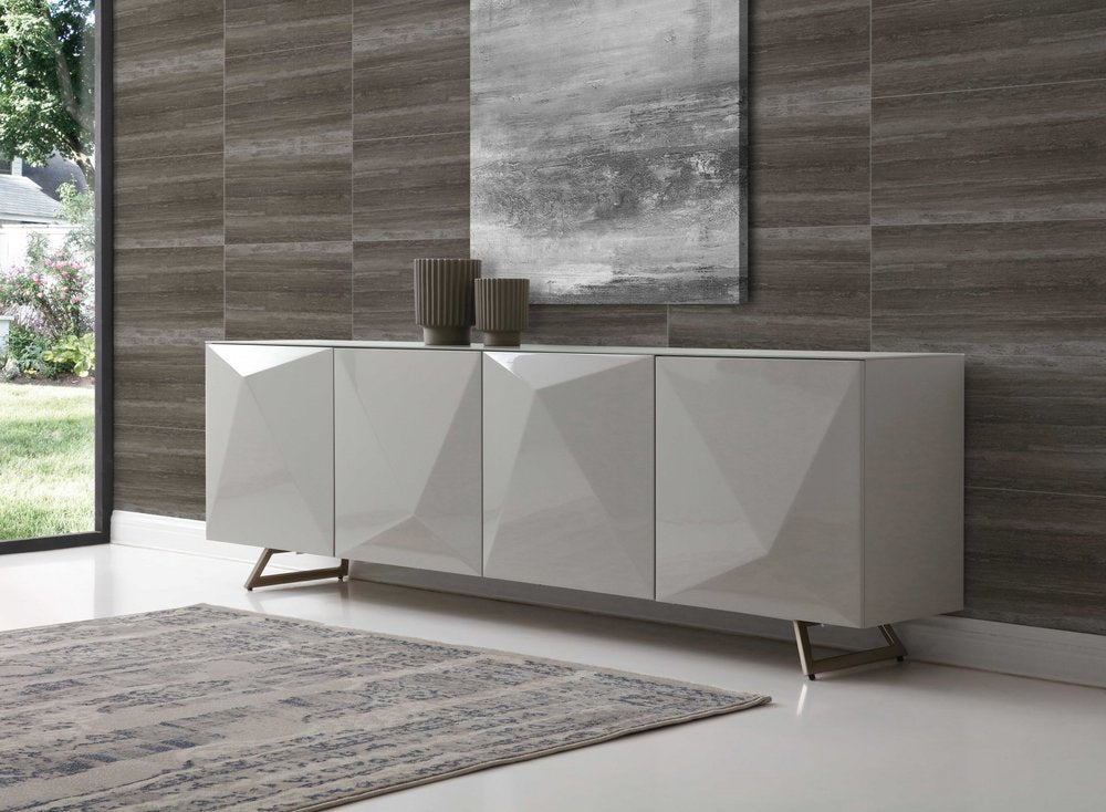 94" Gray Wood And Glass Carved Geometric Sideboard HomeRoots