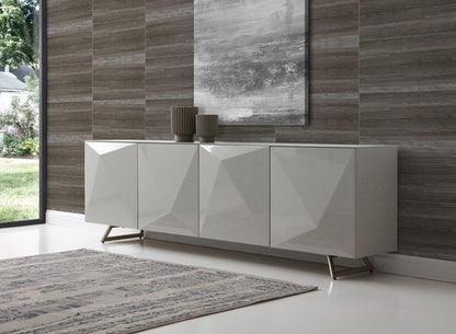 94" Gray Wood And Glass Carved Geometric Sideboard HomeRoots