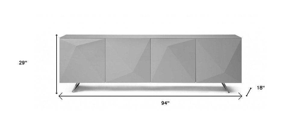 94" Gray Wood And Glass Carved Geometric Sideboard HomeRoots