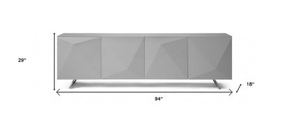 94" Gray Wood And Glass Carved Geometric Sideboard HomeRoots