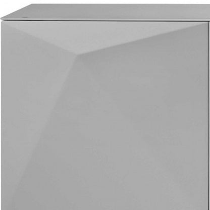 94" Gray Wood And Glass Carved Geometric Sideboard HomeRoots