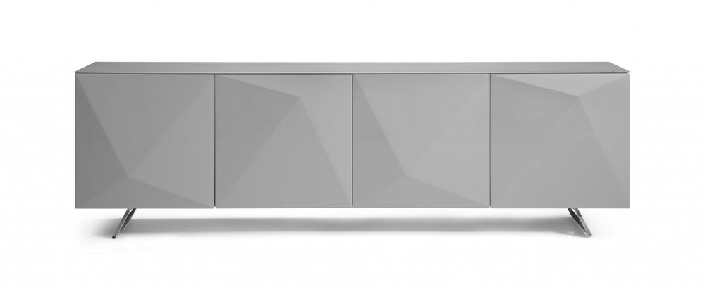 94" Gray Wood And Glass Carved Geometric Sideboard HomeRoots