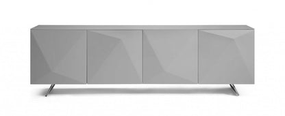 94" Gray Wood And Glass Carved Geometric Sideboard HomeRoots