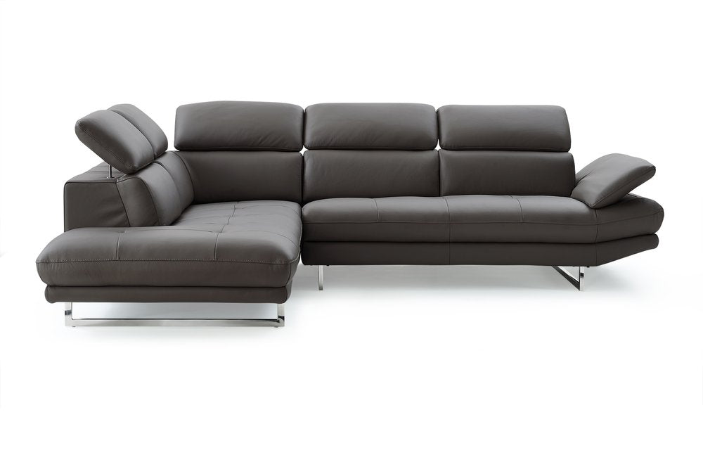 Dark Gray Genuine Leather L Shaped Two Piece Sofa and Chaise Sectional HomeRoots