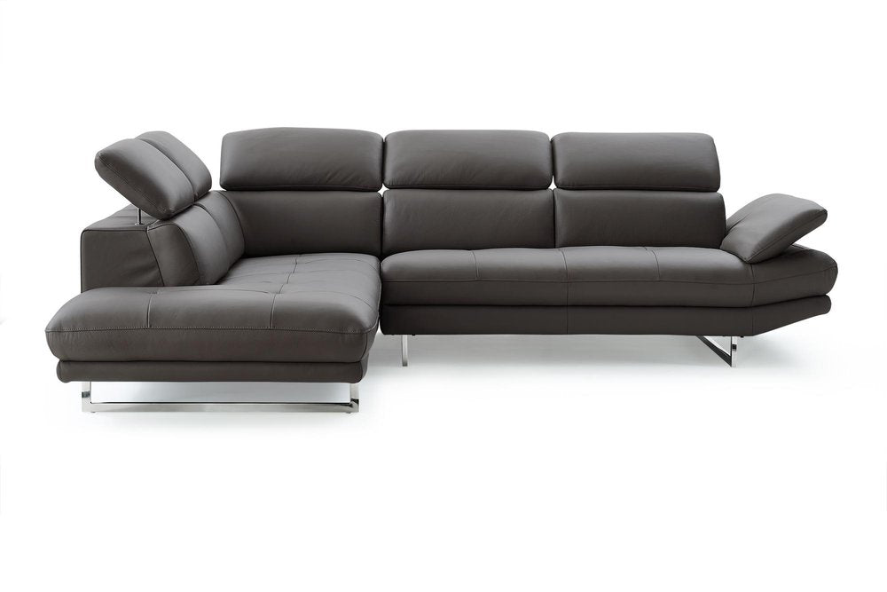 Dark Gray Genuine Leather L Shaped Two Piece Sofa and Chaise Sectional HomeRoots