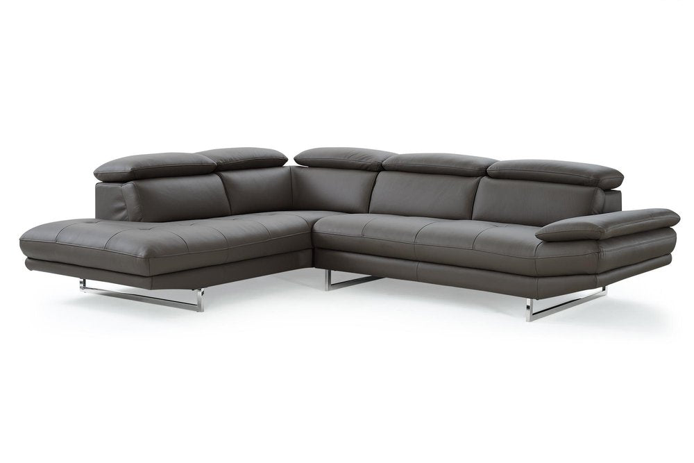Dark Gray Genuine Leather L Shaped Two Piece Sofa and Chaise Sectional HomeRoots
