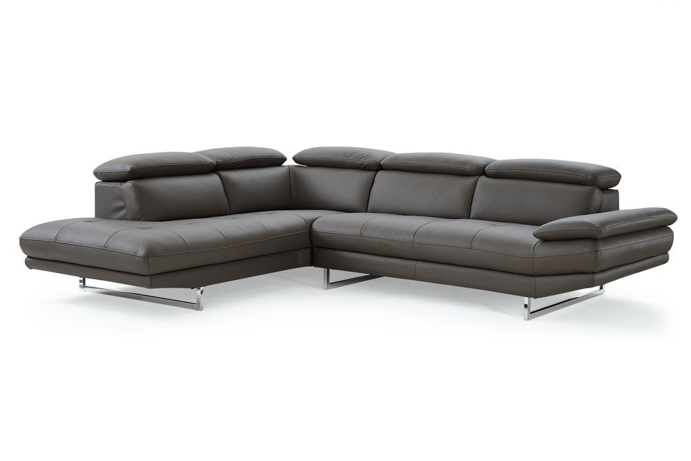 Dark Gray Genuine Leather L Shaped Two Piece Sofa and Chaise Sectional HomeRoots