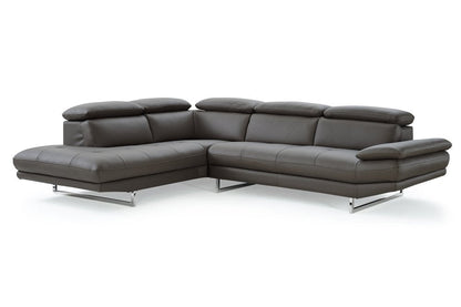 Dark Gray Genuine Leather L Shaped Two Piece Sofa and Chaise Sectional HomeRoots