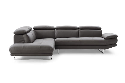 Dark Gray Genuine Leather L Shaped Two Piece Sofa and Chaise Sectional - FurniFindUSA