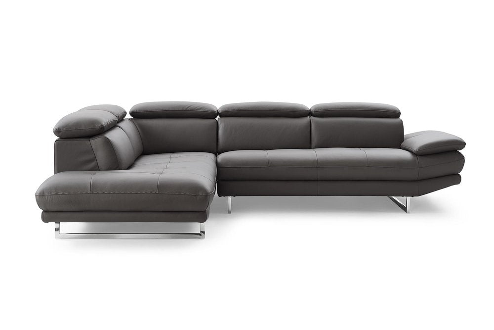 Dark Gray Genuine Leather L Shaped Two Piece Sofa and Chaise Sectional HomeRoots