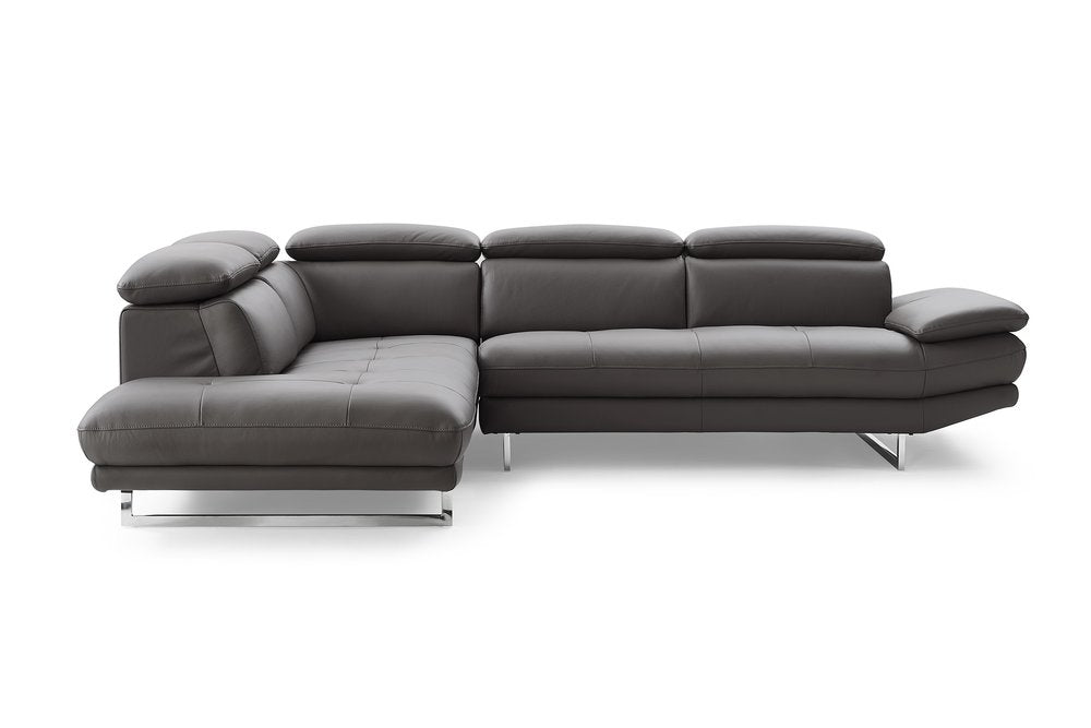 Dark Gray Genuine Leather L Shaped Two Piece Sofa and Chaise Sectional HomeRoots
