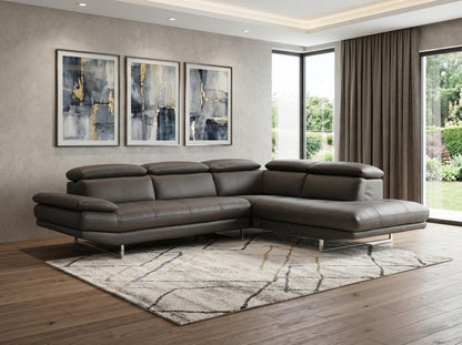 Dark Gray Genuine Leather L Shaped Two Piece Sofa and Chaise Sectional HomeRoots