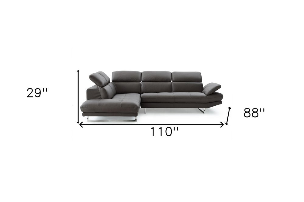 Dark Gray Genuine Leather L Shaped Two Piece Sofa and Chaise Sectional HomeRoots