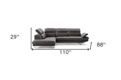 Dark Gray Genuine Leather L Shaped Two Piece Sofa and Chaise Sectional HomeRoots