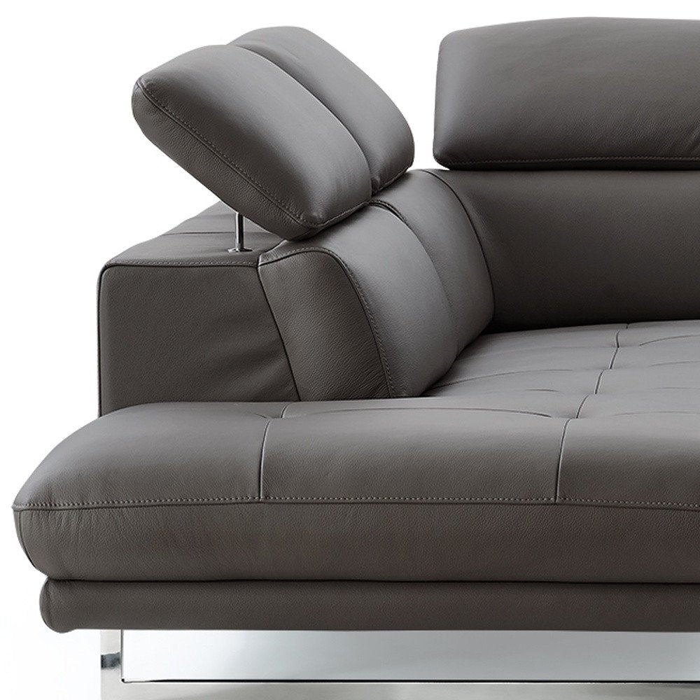 Dark Gray Genuine Leather L Shaped Two Piece Sofa and Chaise Sectional HomeRoots