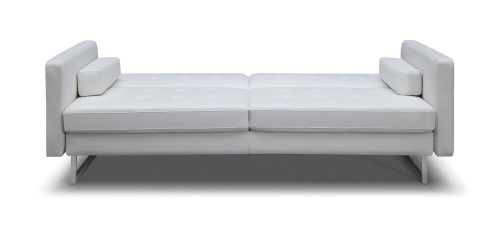 80" White Faux Leather Sleeper Sofa With Silver Legs HomeRoots