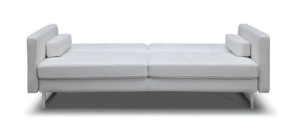 80" White Faux Leather Sleeper Sofa With Silver Legs HomeRoots
