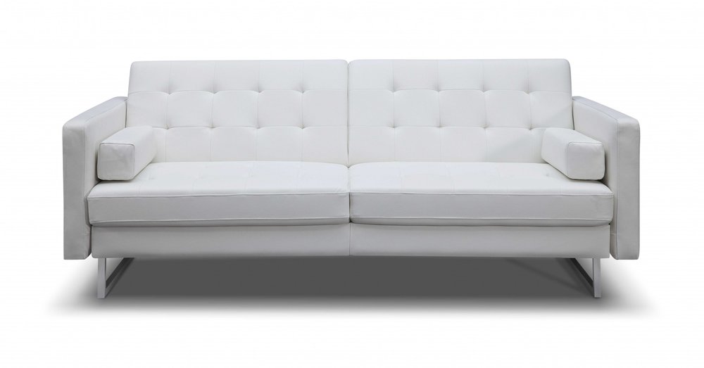 80" White Faux Leather Sleeper Sofa With Silver Legs HomeRoots