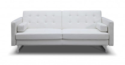 80" White Faux Leather Sleeper Sofa With Silver Legs HomeRoots