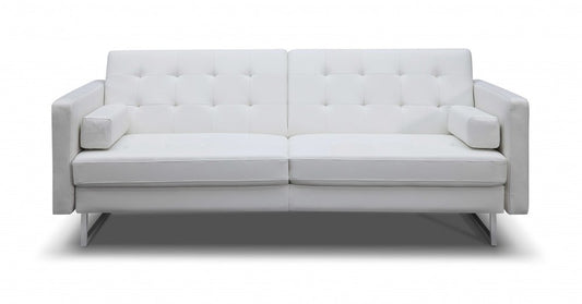 80" White Faux Leather Sleeper Sofa With Silver Legs HomeRoots
