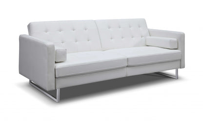 80" White Faux Leather Sleeper Sofa With Silver Legs