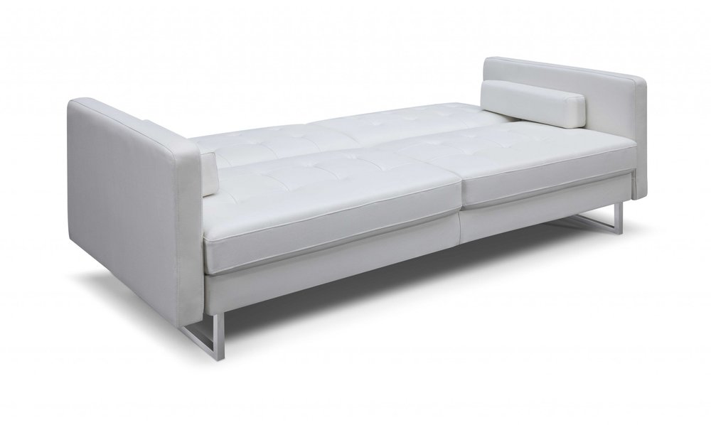 80" White Faux Leather Sleeper Sofa With Silver Legs HomeRoots