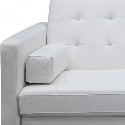 80" White Faux Leather Sleeper Sofa With Silver Legs HomeRoots