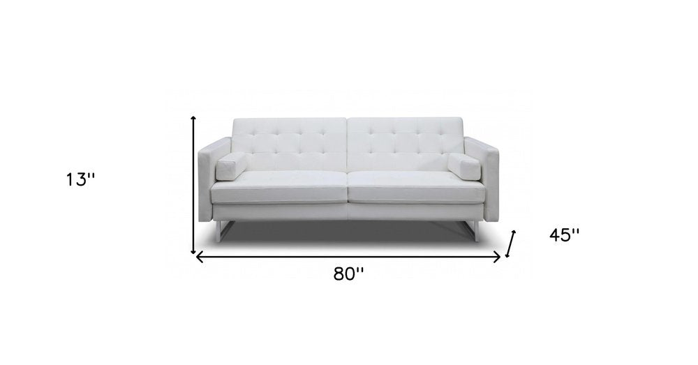 80" White Faux Leather Sleeper Sofa With Silver Legs HomeRoots