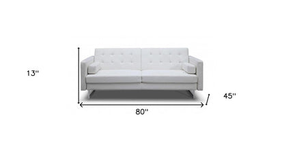 80" White Faux Leather Sleeper Sofa With Silver Legs HomeRoots