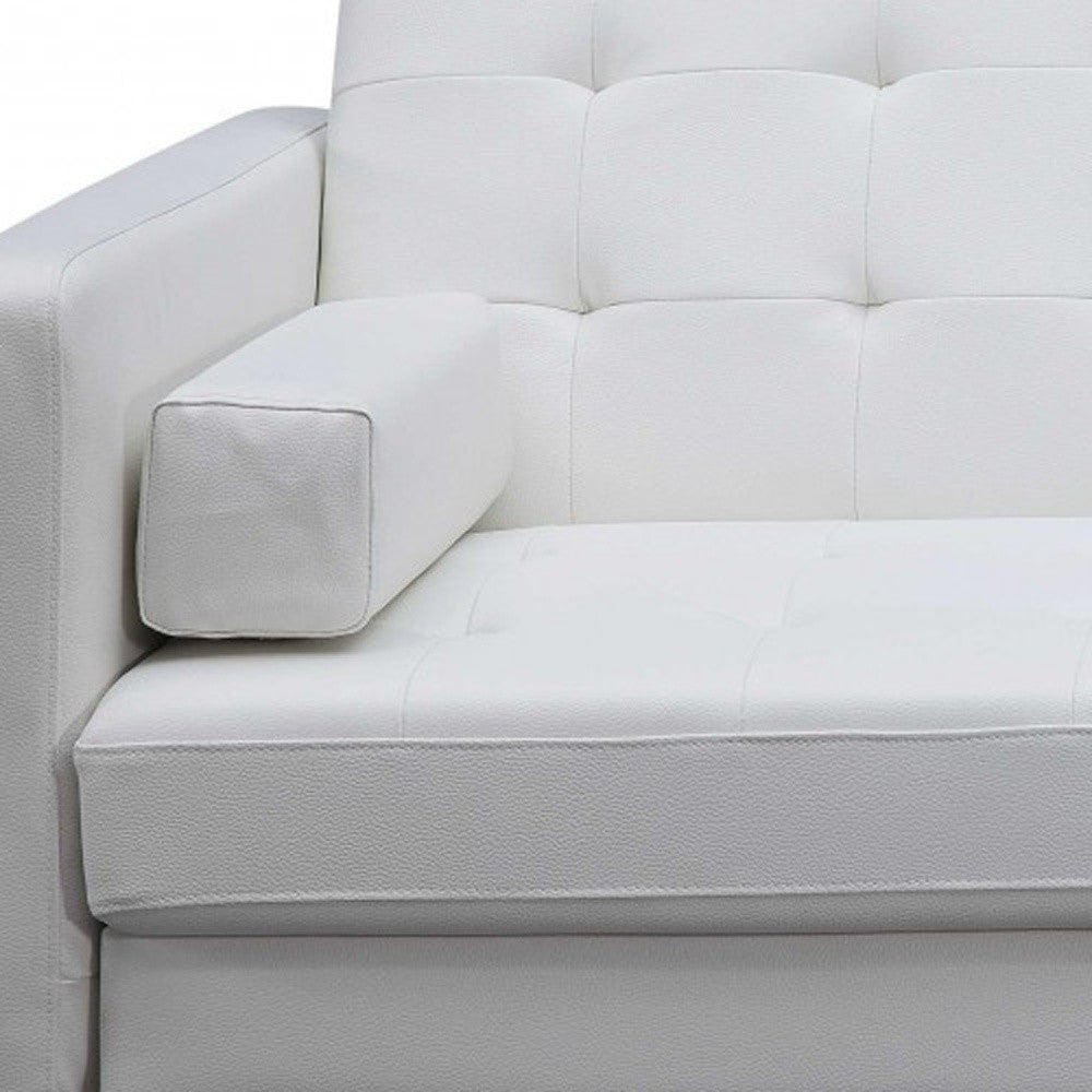 80" White Faux Leather Sleeper Sofa With Silver Legs