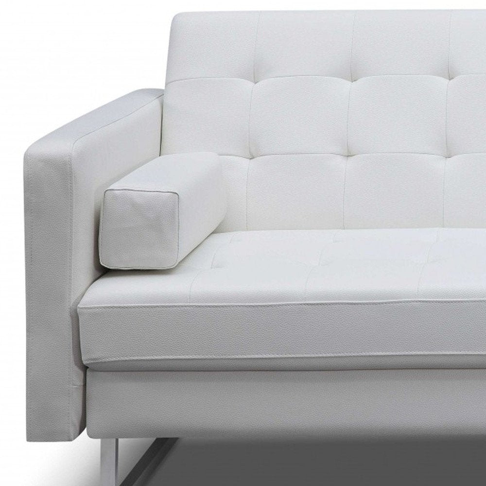 80" White Faux Leather Sleeper Sofa With Silver Legs HomeRoots