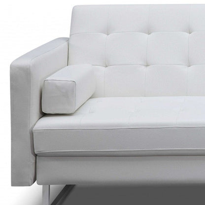 80" White Faux Leather Sleeper Sofa With Silver Legs HomeRoots