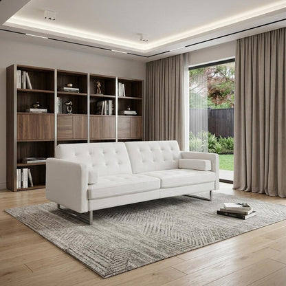 80" White Faux Leather Sleeper Sofa With Silver Legs HomeRoots