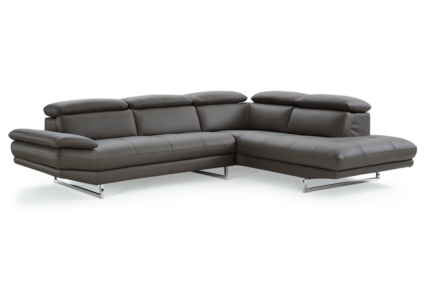 Dark Gray Genuine Leather L Shaped Two Piece Sofa and Chaise Sectional