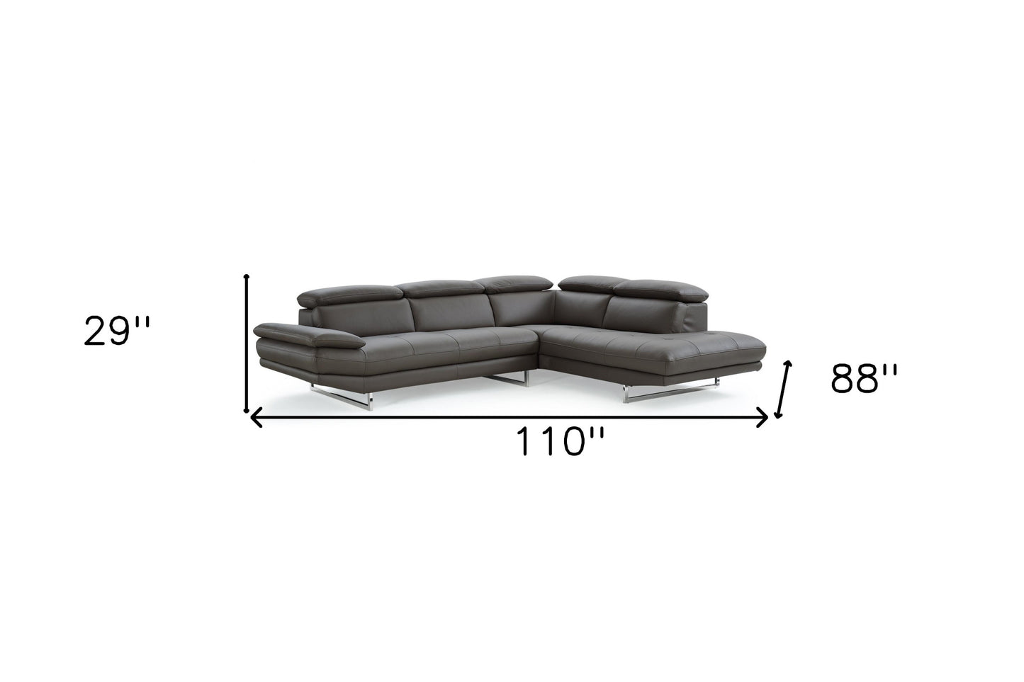 Dark Gray Genuine Leather L Shaped Two Piece Sofa and Chaise Sectional