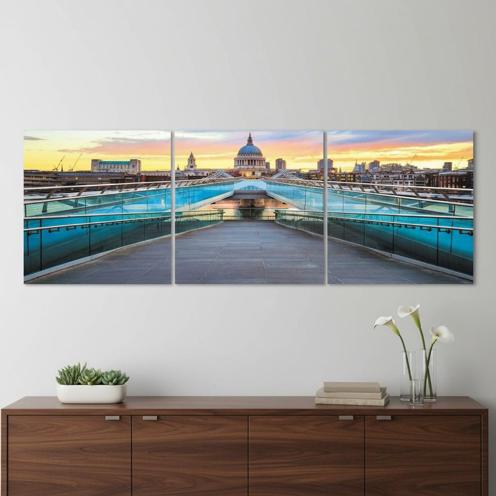 Set of Three Blue Gray And Yellow Acrylic Square Hanging Wall Decor — view 4