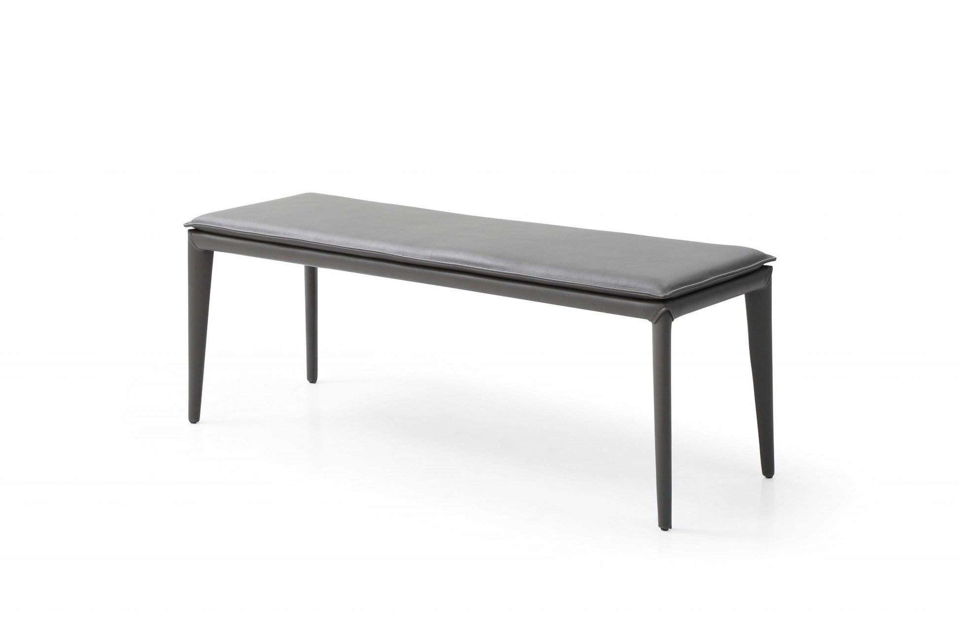 47" Gray Upholstered Faux Leather Bench - FurniFindUSA