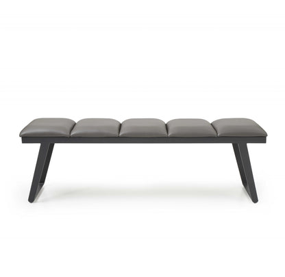 57" Gray Upholstered Faux Leather Bench