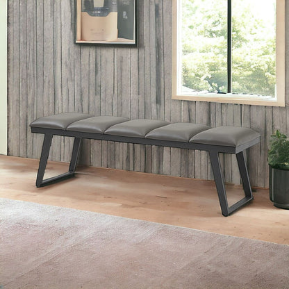 57" Gray Upholstered Faux Leather Bench HomeRoots