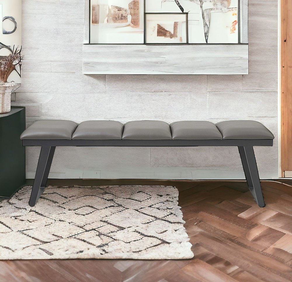 57" Gray Upholstered Faux Leather Bench HomeRoots