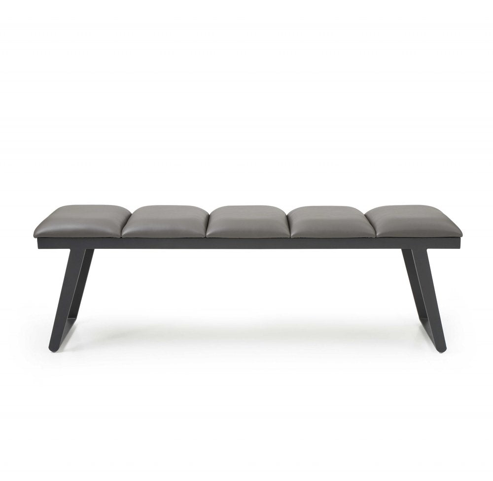 57" Gray Upholstered Faux Leather Bench HomeRoots