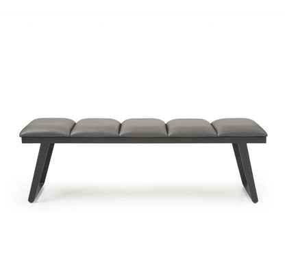 57" Gray Upholstered Faux Leather Bench HomeRoots