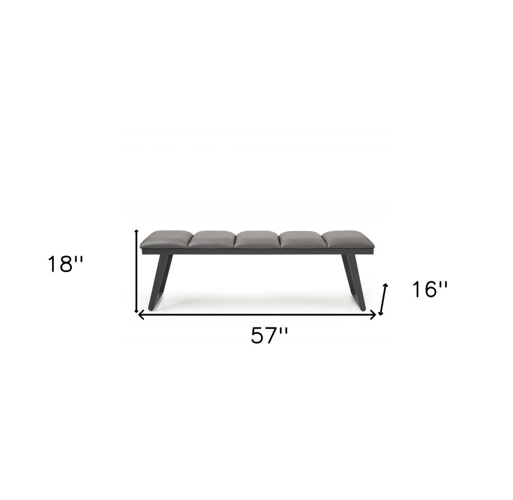 57" Gray Upholstered Faux Leather Bench HomeRoots