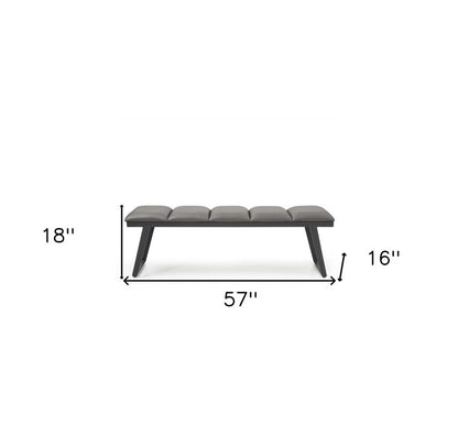 57" Gray Upholstered Faux Leather Bench HomeRoots