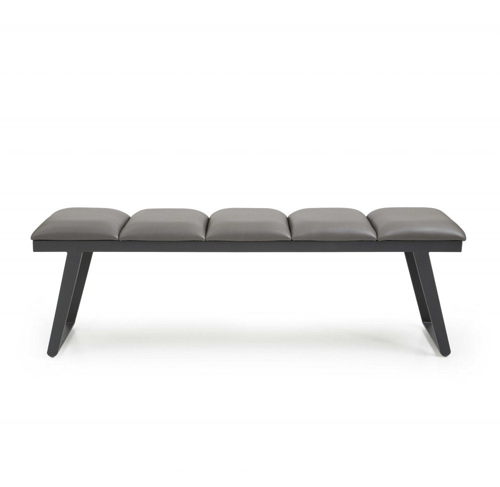 57" Gray Upholstered Faux Leather Bench HomeRoots