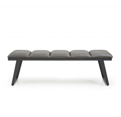 57" Gray Upholstered Faux Leather Bench HomeRoots