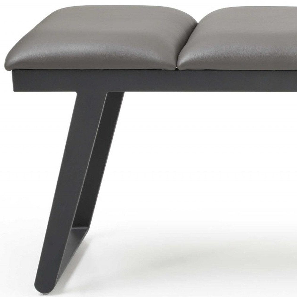 57" Gray Upholstered Faux Leather Bench HomeRoots