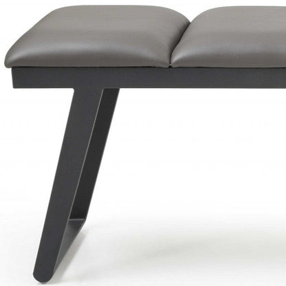 57" Gray Upholstered Faux Leather Bench HomeRoots