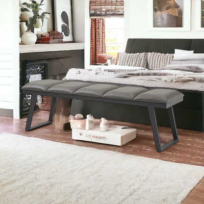 57" Gray Upholstered Faux Leather Bench HomeRoots